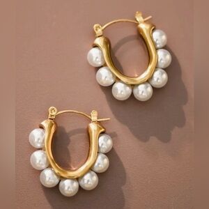 18k Elegant Gold Plated and Pearl Waterproof Hoop Earrings